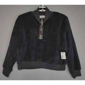 Sonoma Pullover Womens XXL Black Faux Fur Sherpa Half Zip Sweater Cozy Plush New